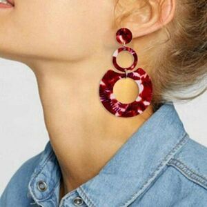 5/$25 Red Retro Multi-Color Acetate Earrings